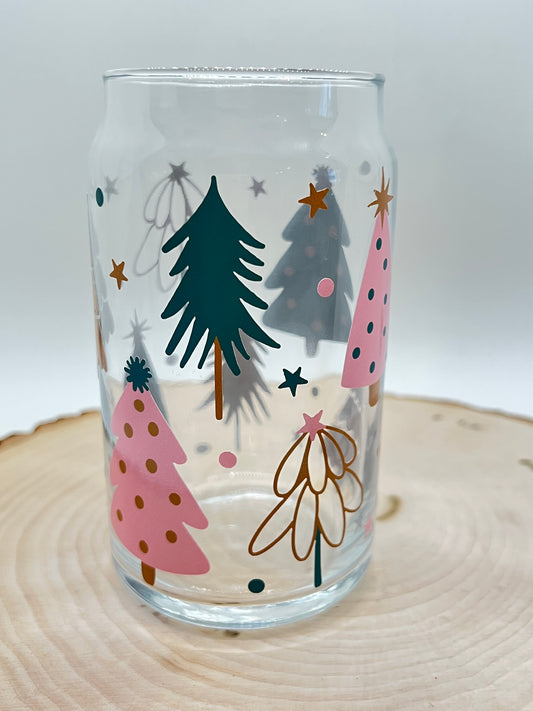 Boho Christmas Tree Glass Can Cup