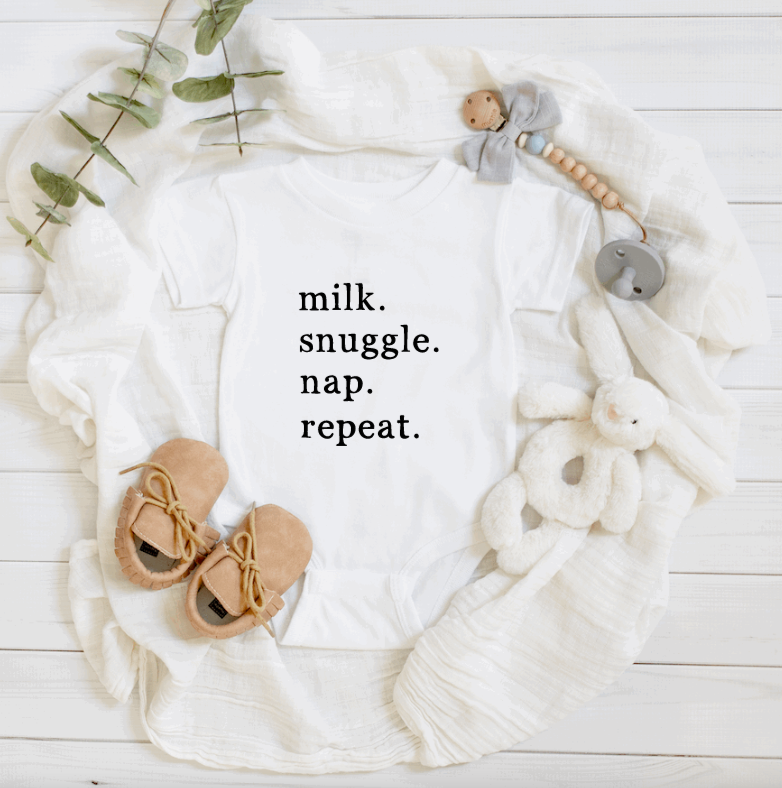 Milk Snuggle Nap Repeat Baby One-Piece
